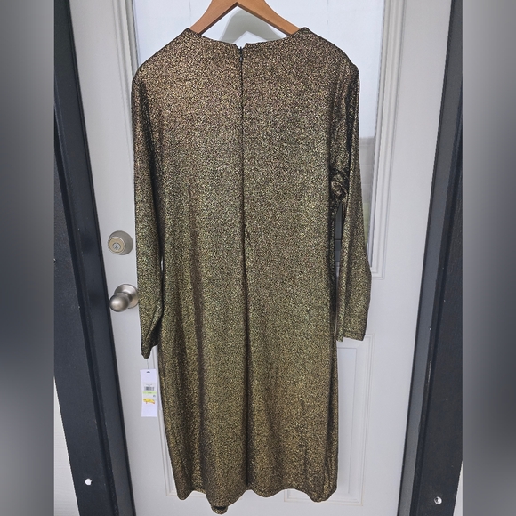 Calvin Klein Metallic Faux-Wrap Sheath Dress Sz 18W Plus Gold Women NWT - Picture 12 of 14